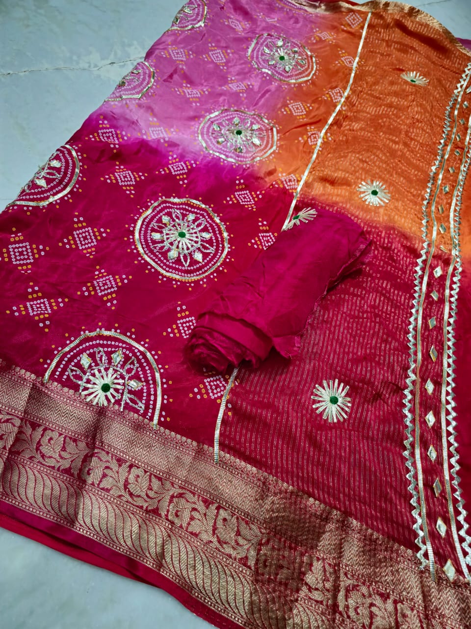 H.O. silk print gota work, chitpallu