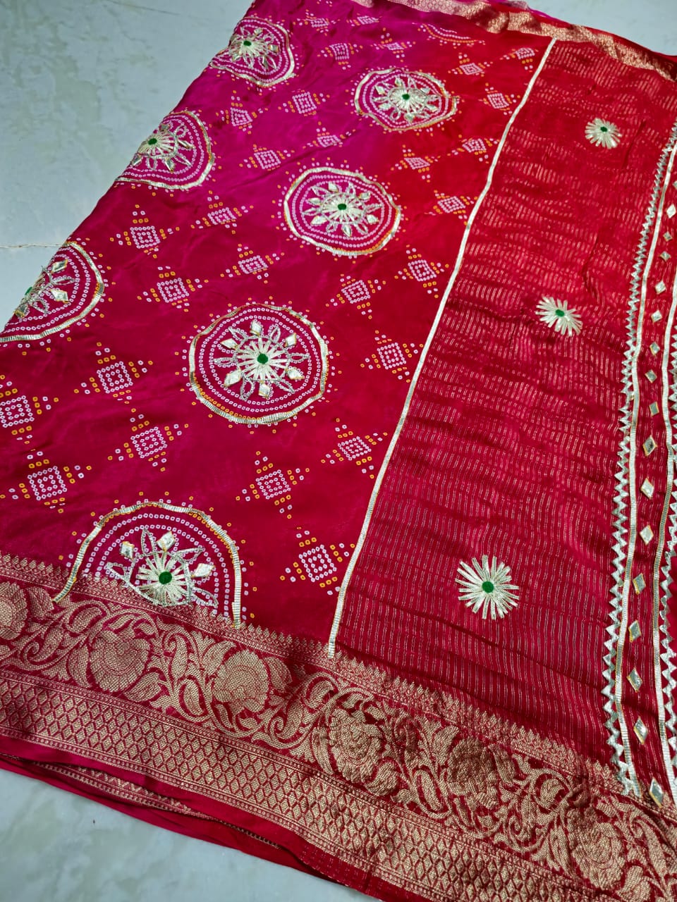 H.O. silk print gota work, chitpallu