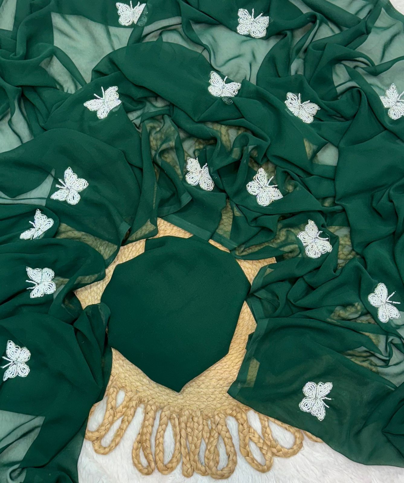 Georgette Saree with White Butterfly Embroidery