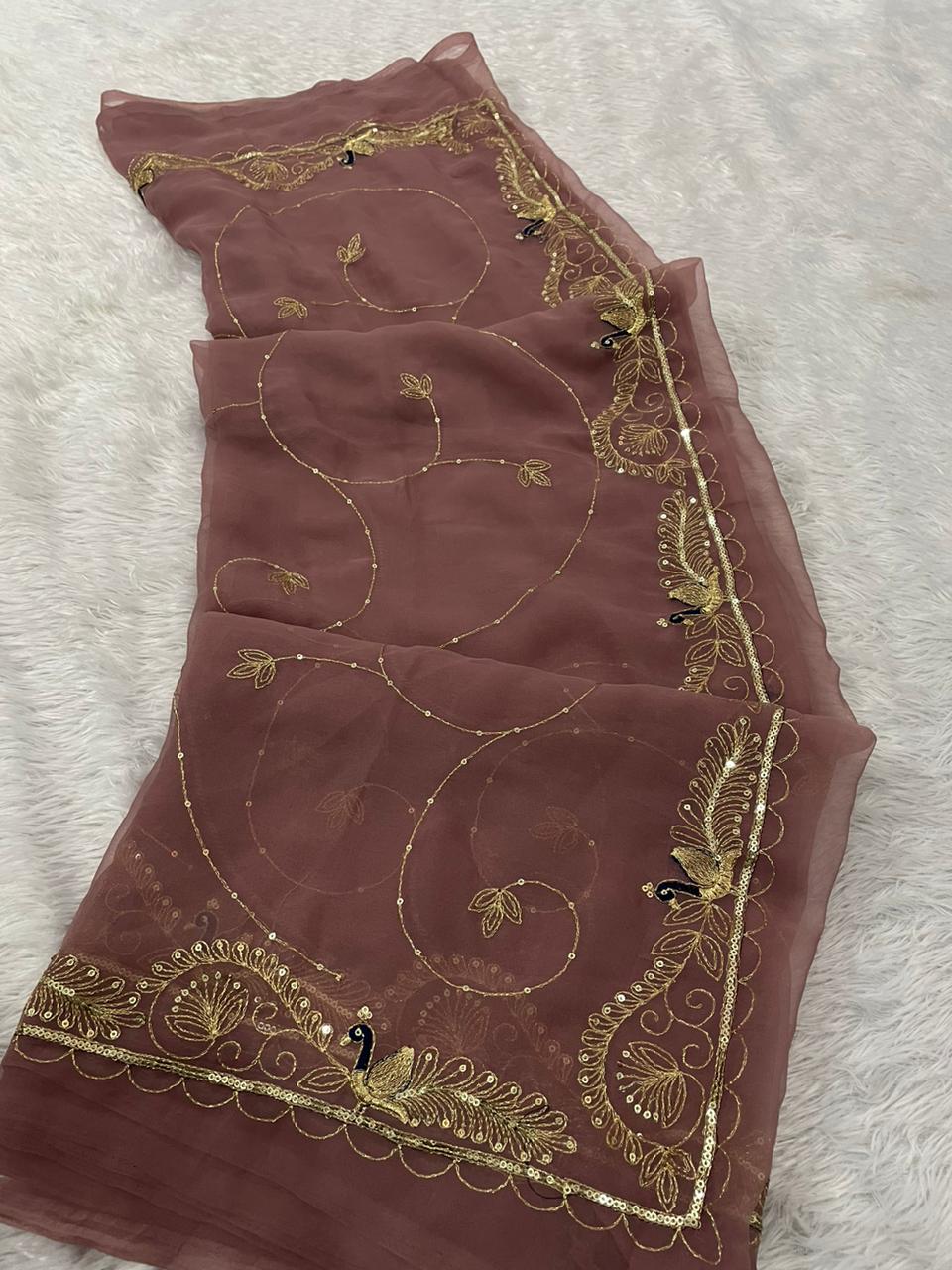 Royal Emerald Saree with Intricate Gold Thread & Peacock Border