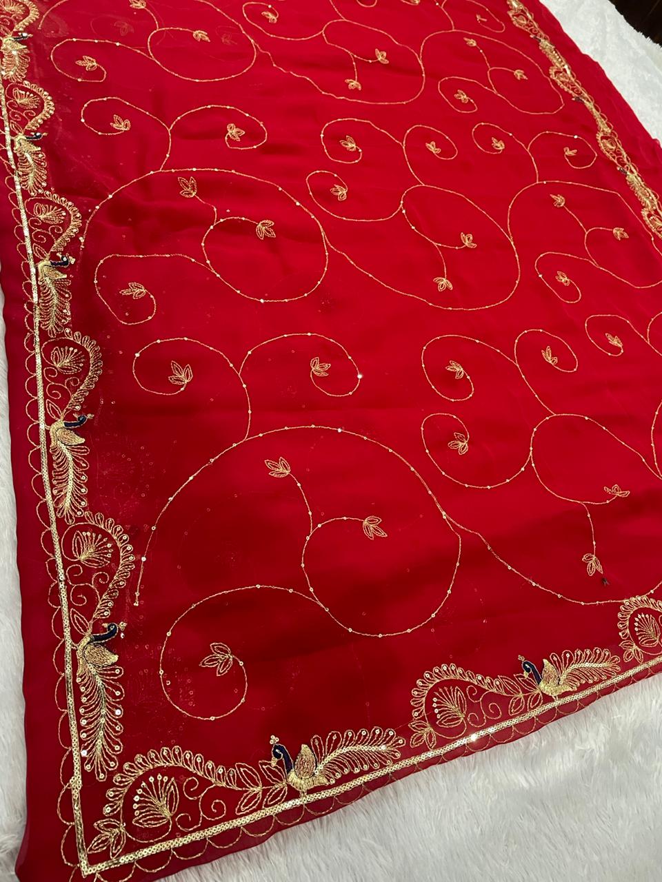 Royal Emerald Saree with Intricate Gold Thread & Peacock Border