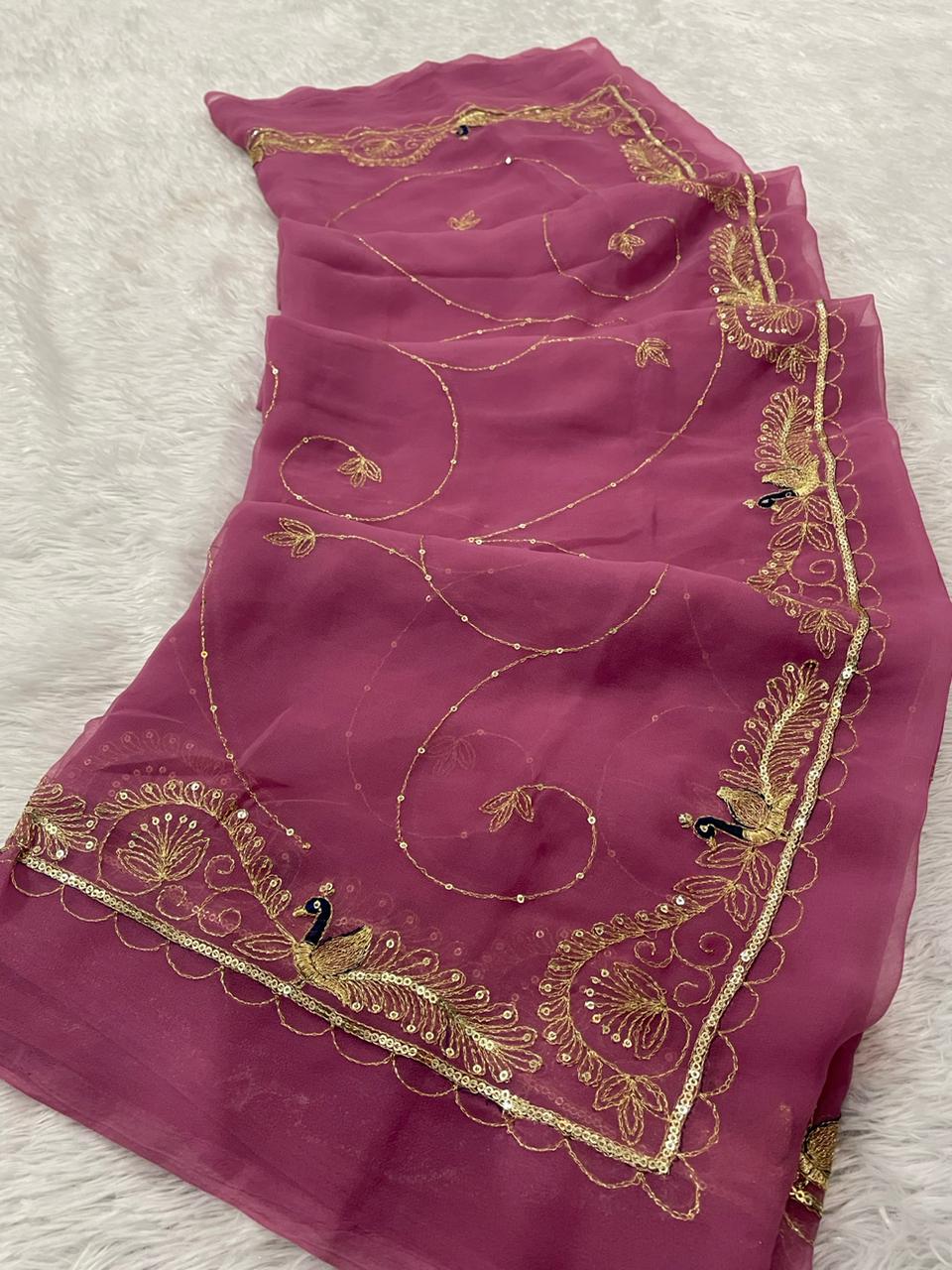 Royal Emerald Saree with Intricate Gold Thread & Peacock Border