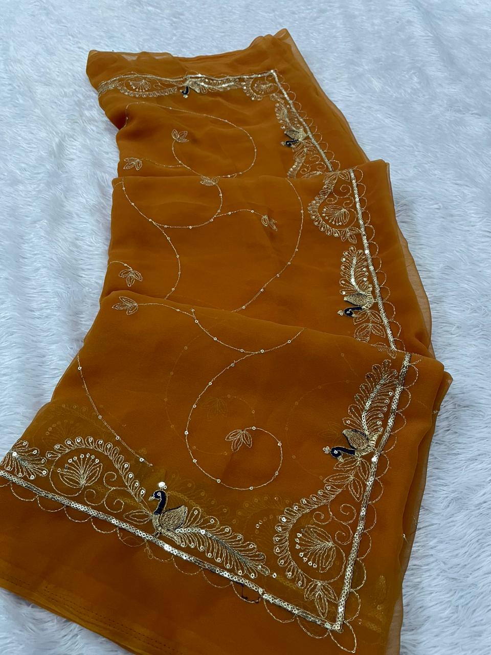 Royal Emerald Saree with Intricate Gold Thread & Peacock Border