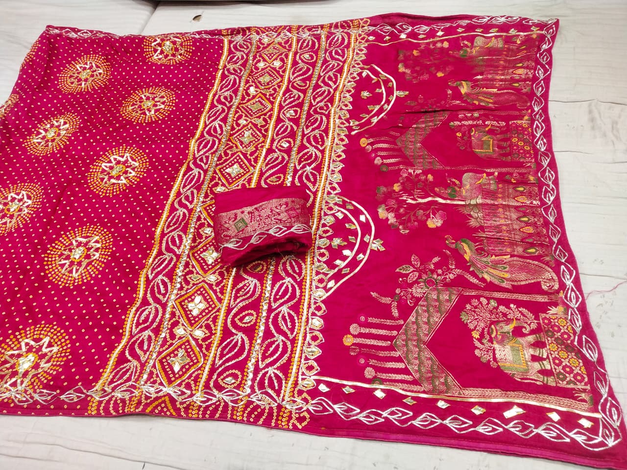 Festive Wear Bandhani Style Saree with Heavy Border and Designer Pallu