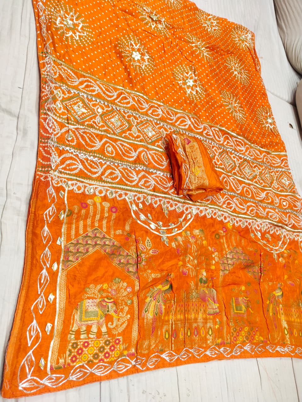 Festive Wear Bandhani Style Saree with Heavy Border and Designer Pallu