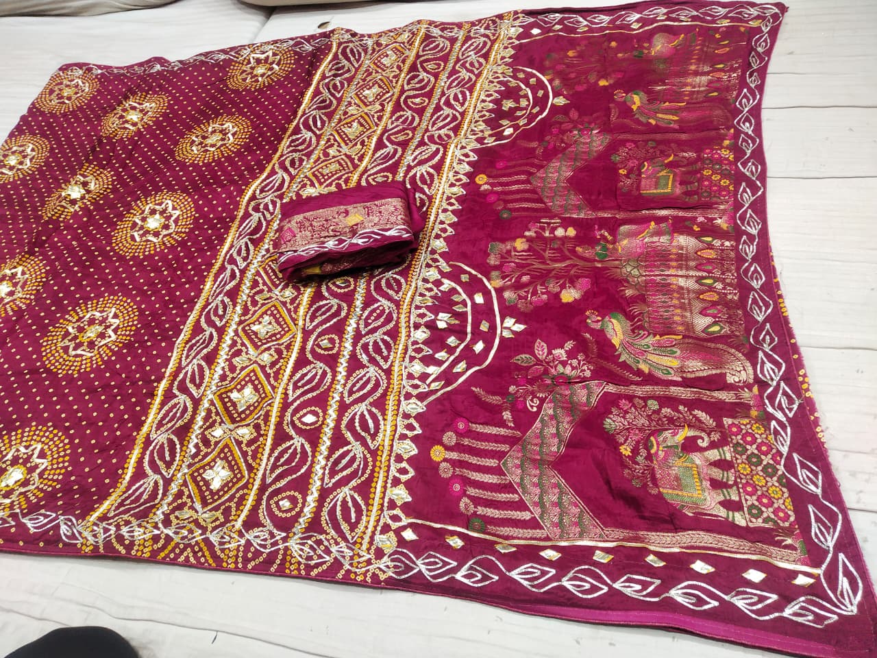 Festive Wear Bandhani Style Saree with Heavy Border and Designer Pallu