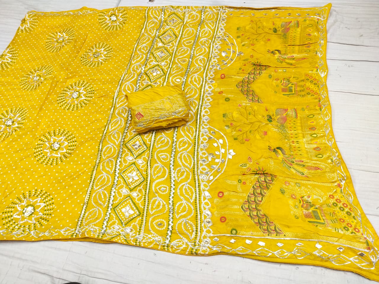 Festive Wear Bandhani Style Saree with Heavy Border and Designer Pallu