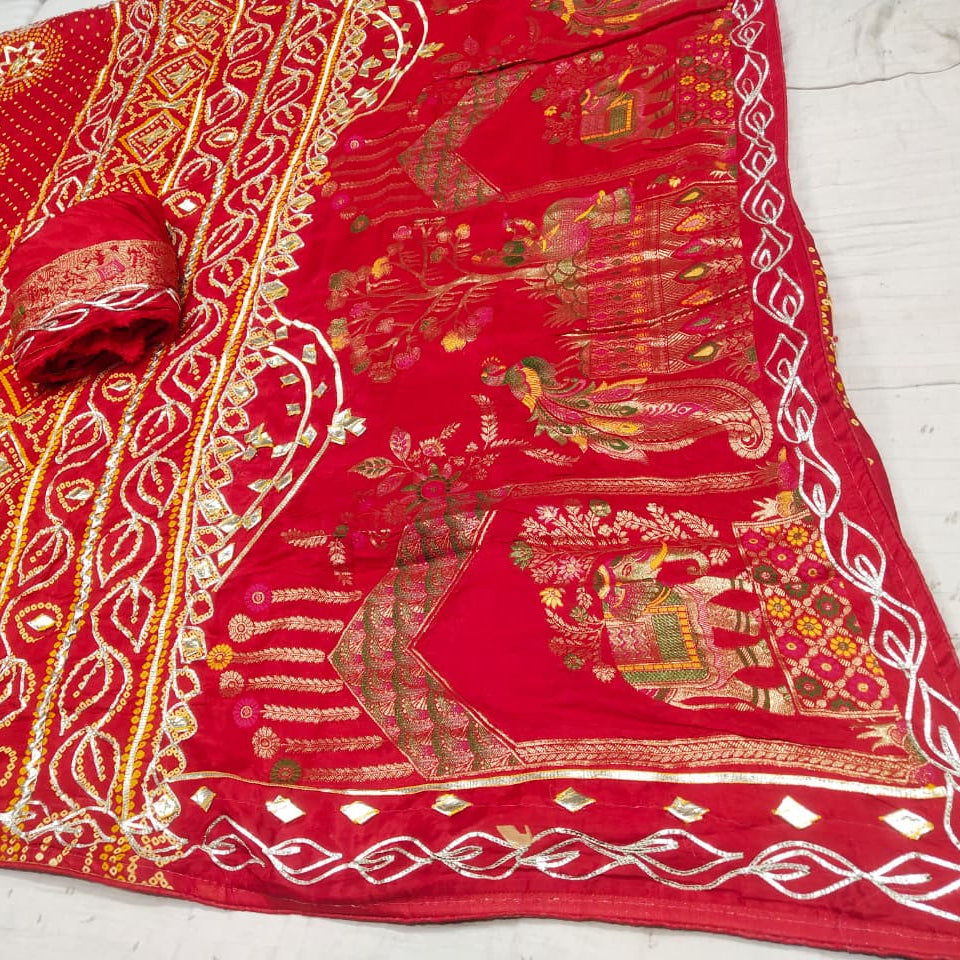 Festive Wear Bandhani Style Saree with Heavy Border and Designer Pallu
