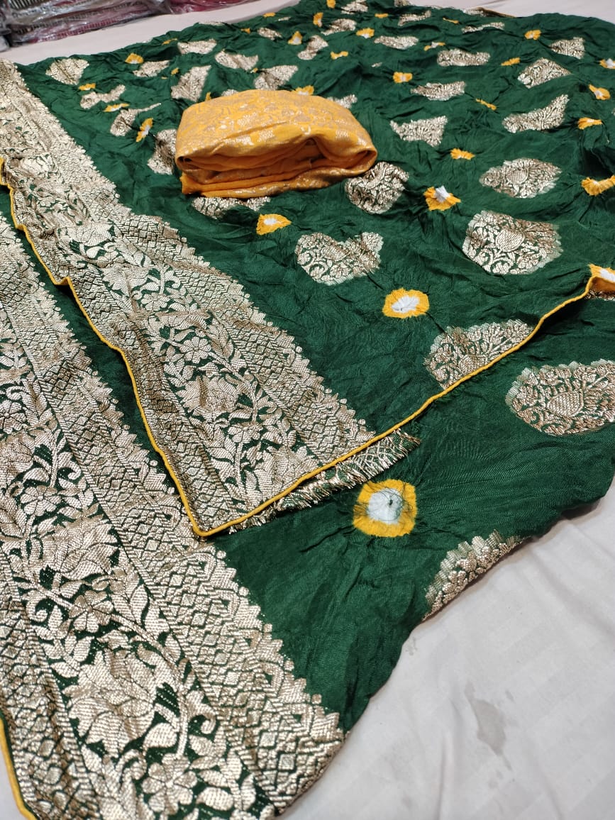 Premium Bandhani Silk Saree with Banarasi Work