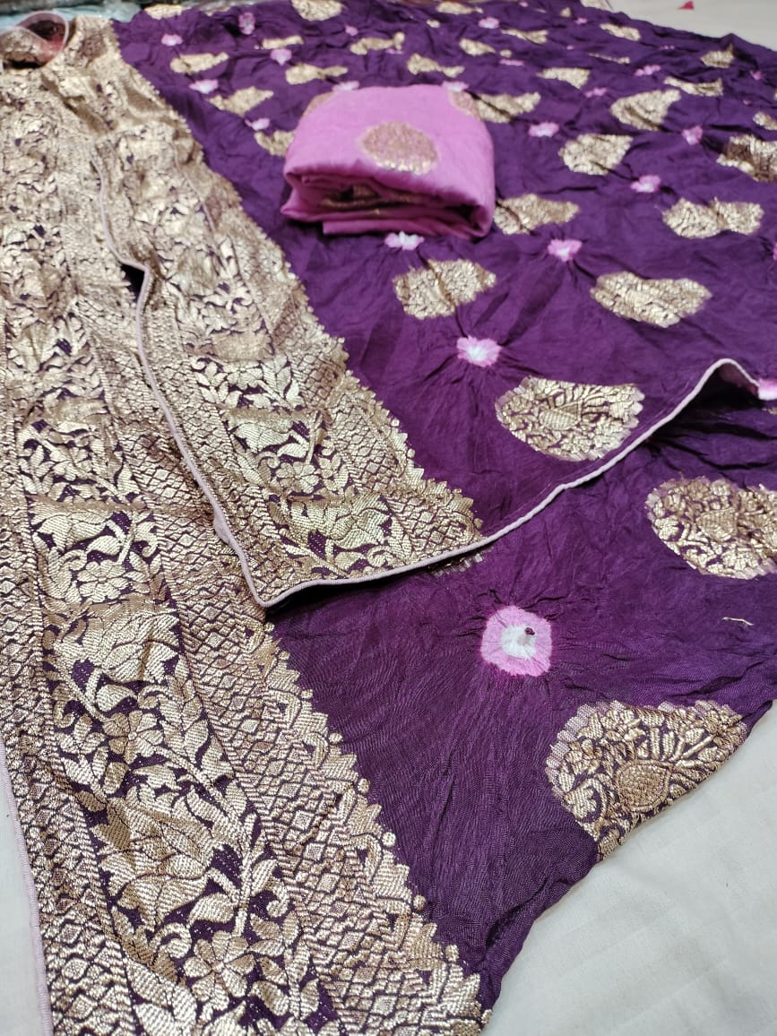 Premium Bandhani Silk Saree with Banarasi Work