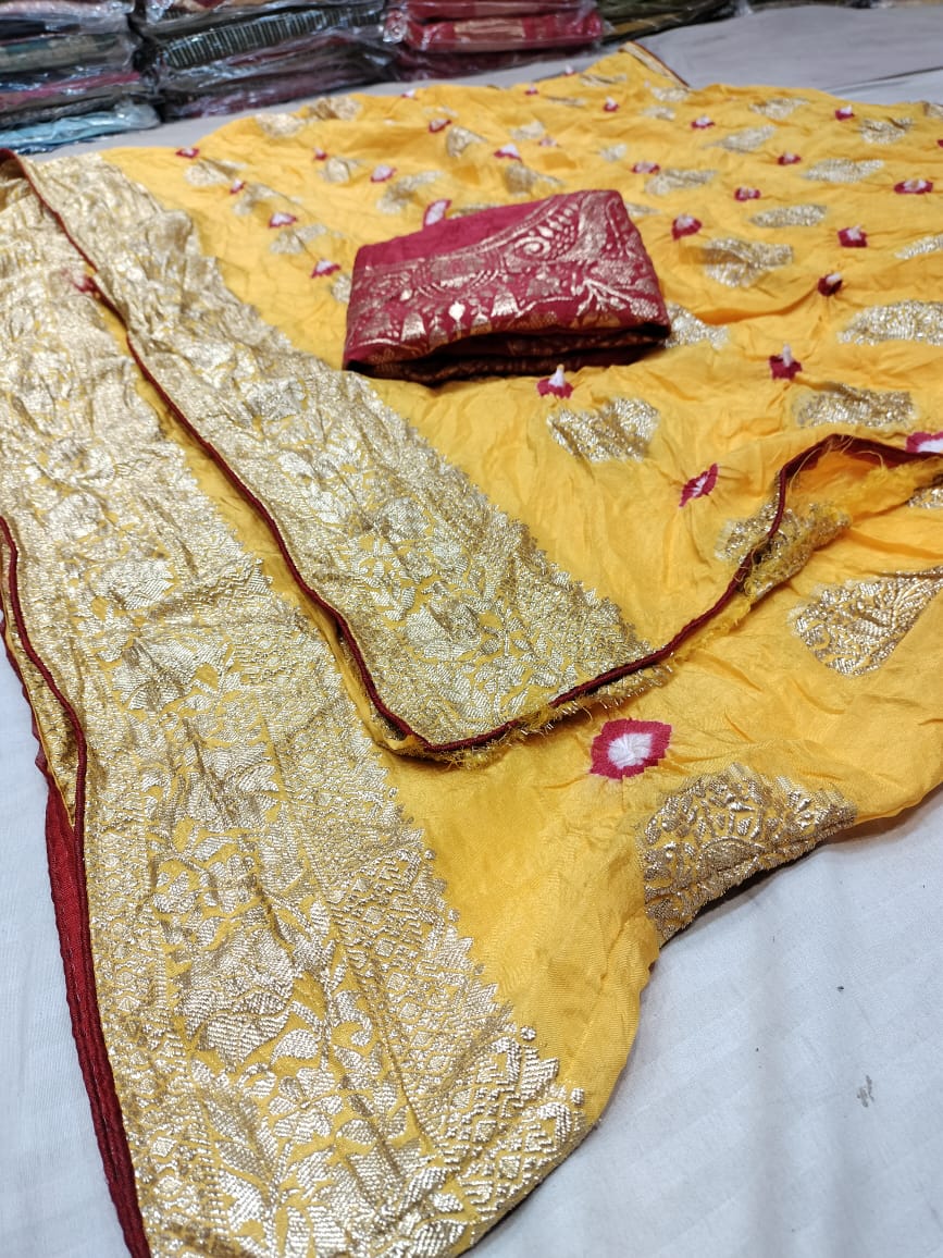 Premium Bandhani Silk Saree with Banarasi Work