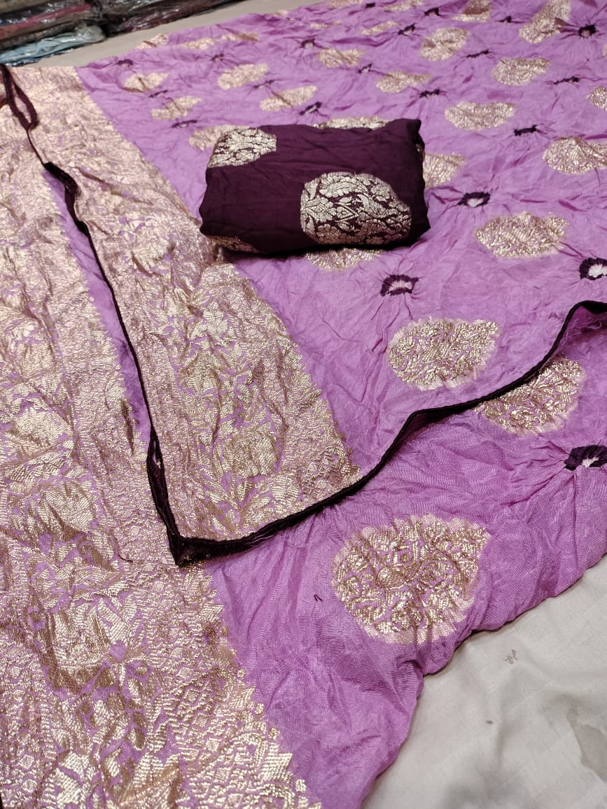 Premium Bandhani Silk Saree with Banarasi Work