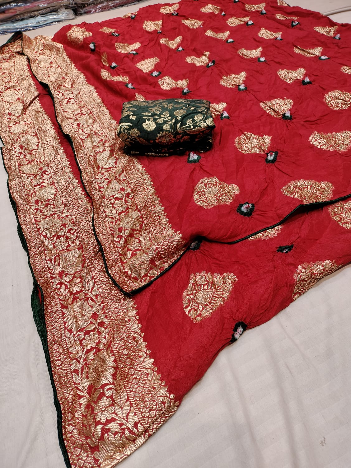 Premium Bandhani Silk Saree with Banarasi Work
