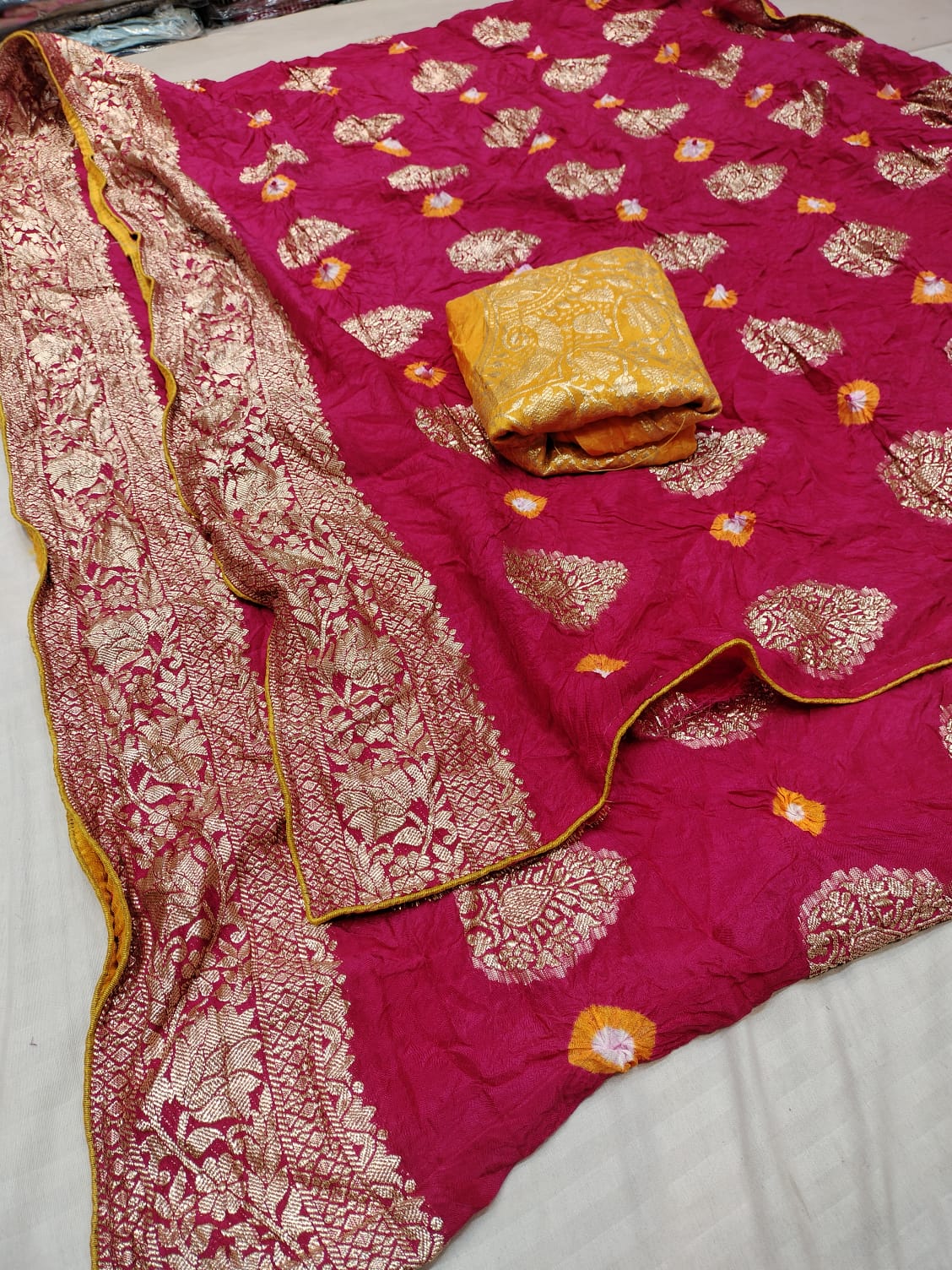 Premium Bandhani Silk Saree with Banarasi Work