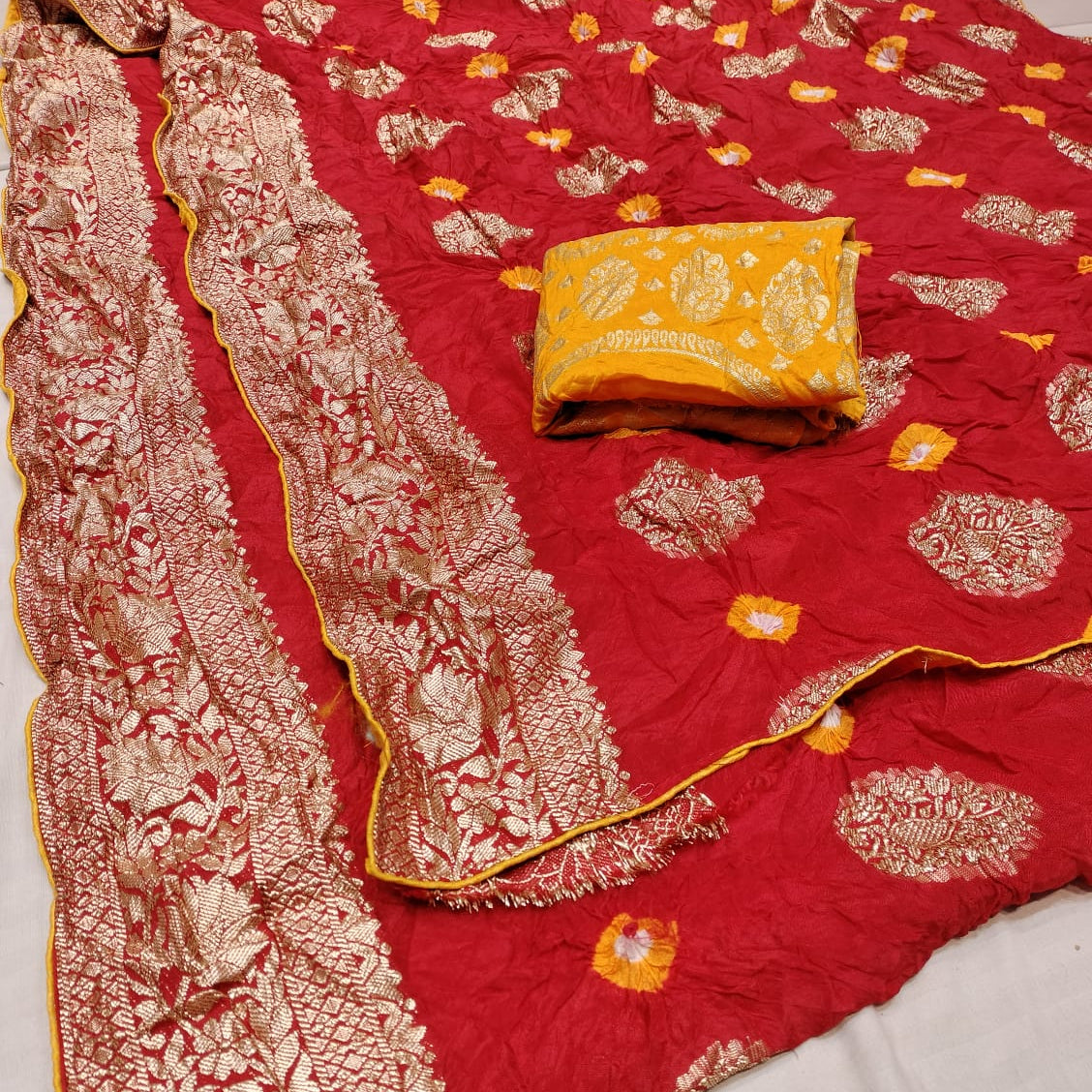 Premium Bandhani Silk Saree with Banarasi Work