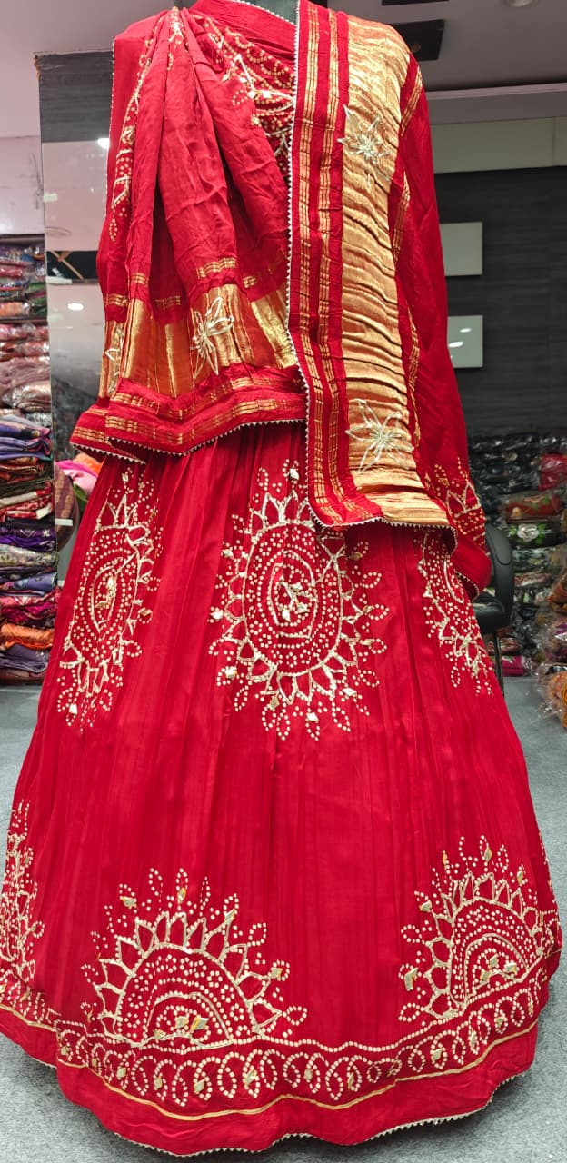 Traditional Bandhej Lehenga Set with Rich Golden Pallu