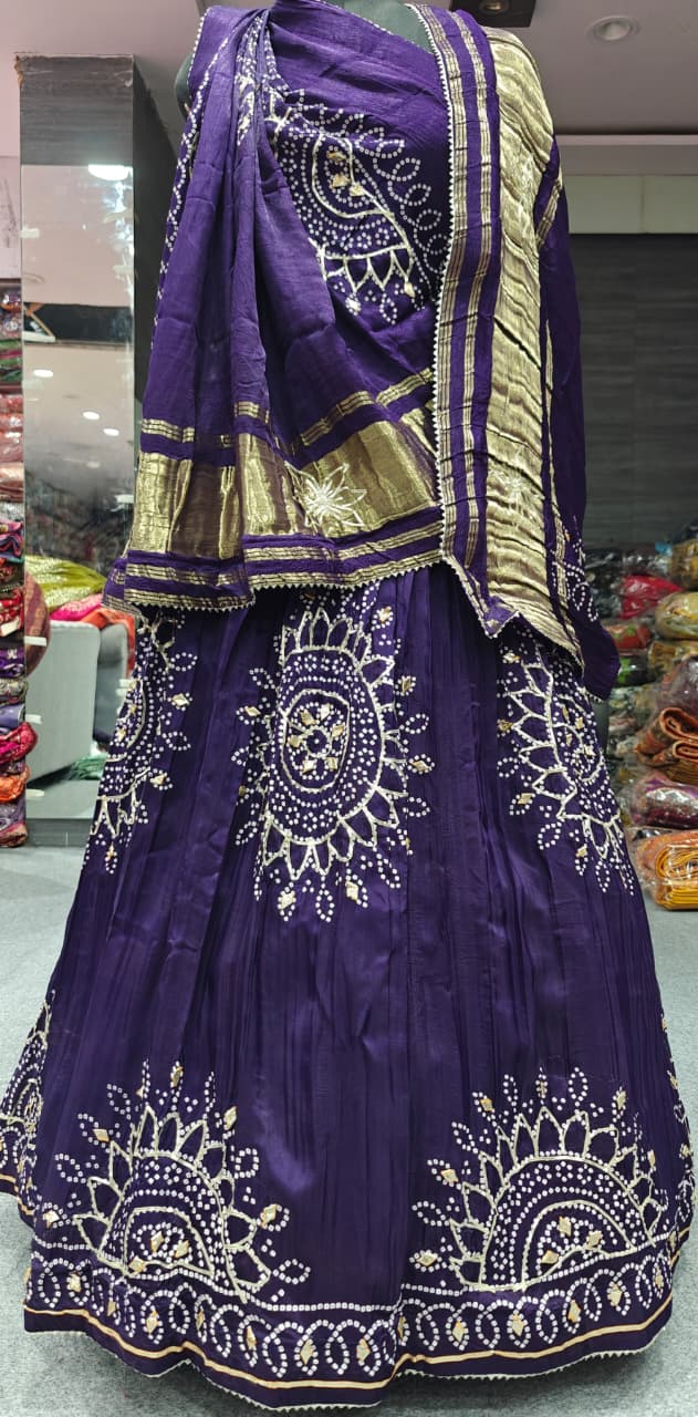 Traditional Bandhej Lehenga Set with Rich Golden Pallu