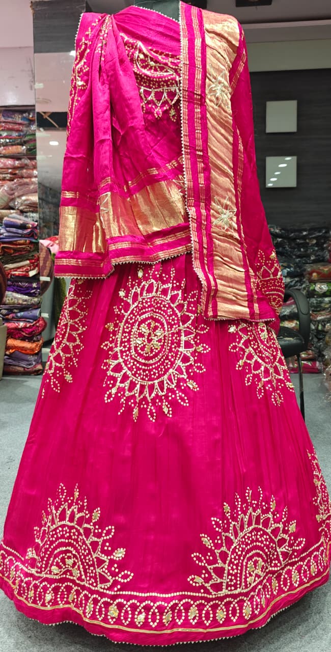 Traditional Bandhej Lehenga Set with Rich Golden Pallu