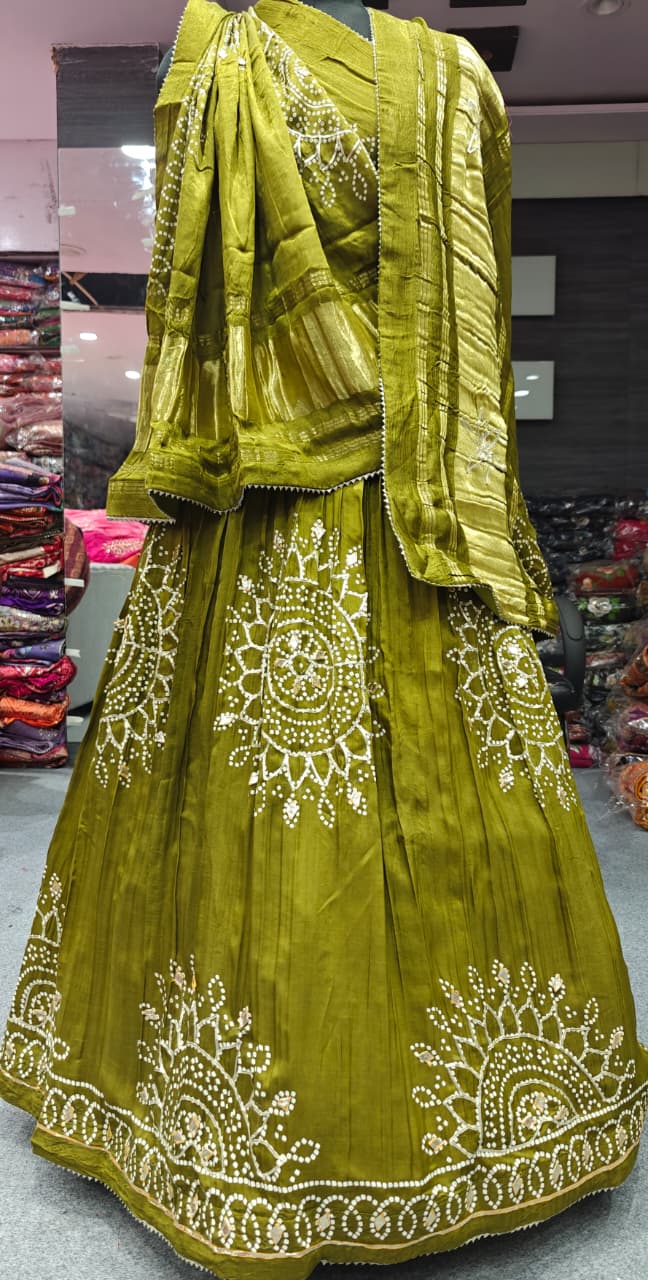 Traditional Bandhej Lehenga Set with Rich Golden Pallu