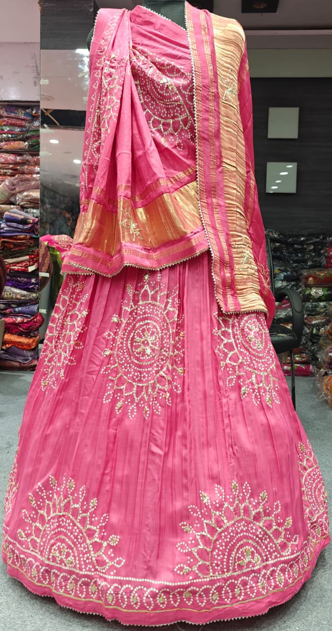 Traditional Bandhej Lehenga Set with Rich Golden Pallu