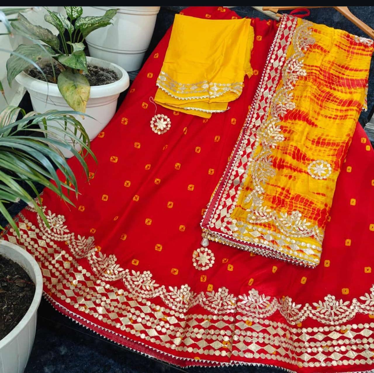 Handcrafted Silk Lehenga with Traditional Gold Motif Work