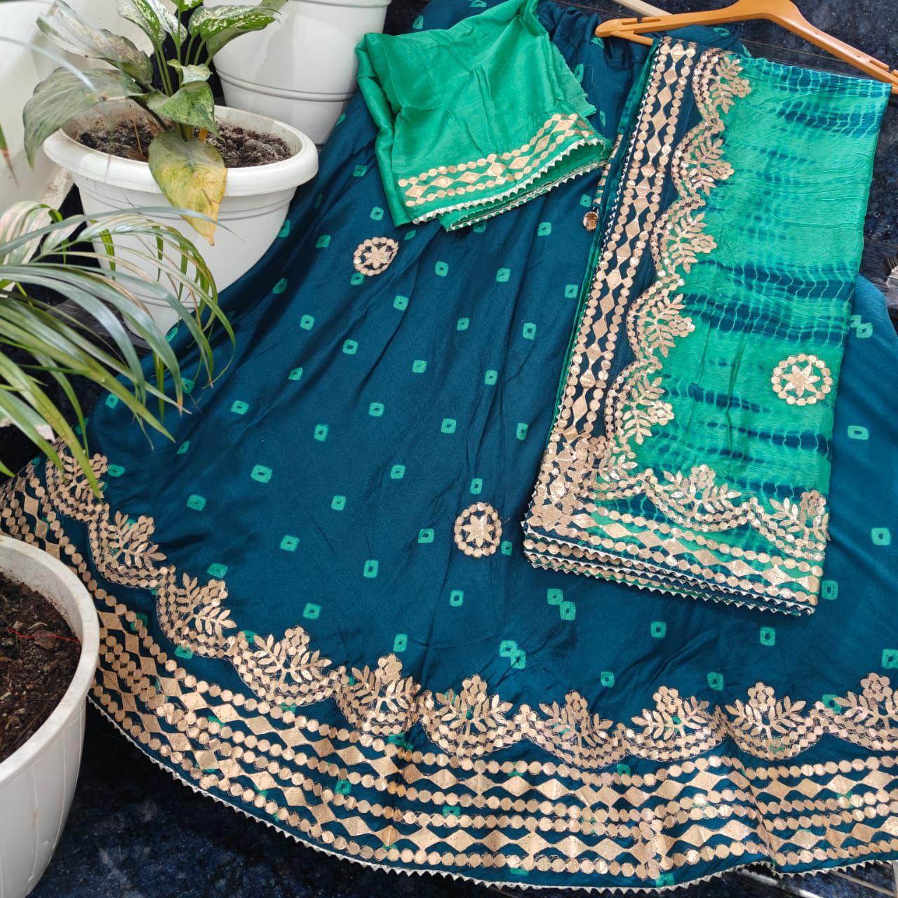 Handcrafted Silk Lehenga with Traditional Gold Motif Work