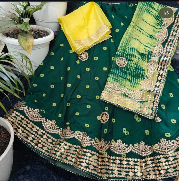 Handcrafted Silk Lehenga with Traditional Gold Motif Work