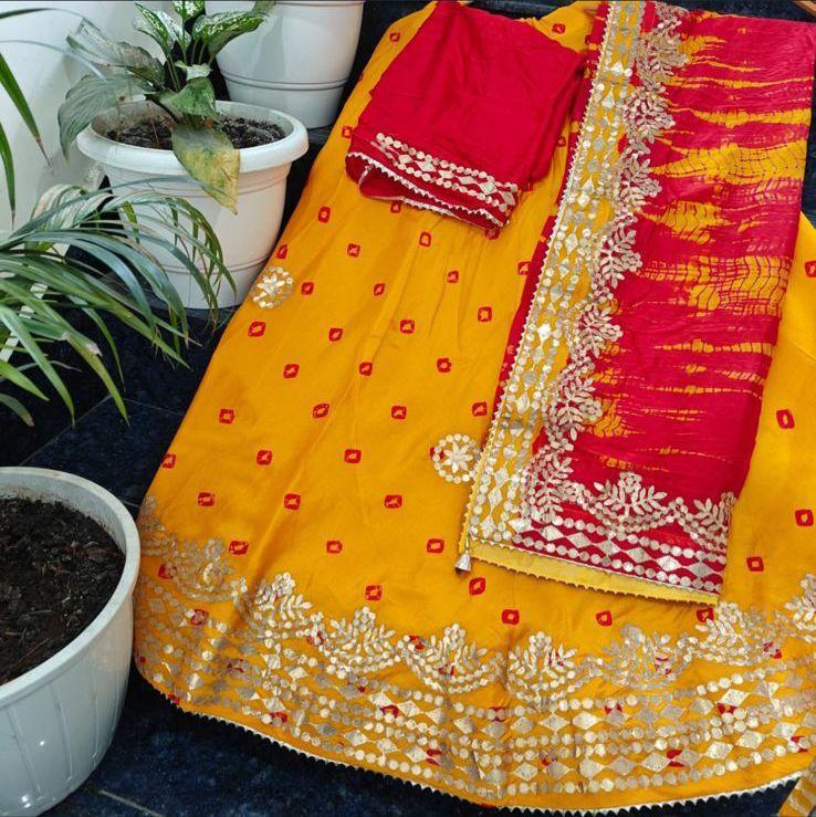 Handcrafted Silk Lehenga with Traditional Gold Motif Work