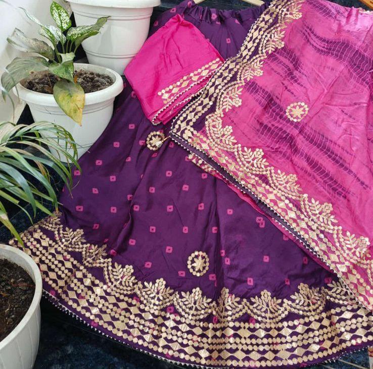 Handcrafted Silk Lehenga with Traditional Gold Motif Work