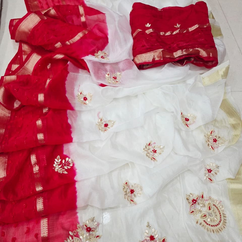 Silk Saree with Zari Border and Hand Embroidery