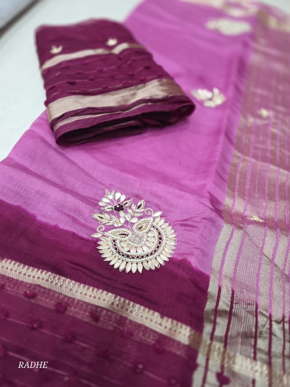 Silk Saree with Zari Border and Hand Embroidery
