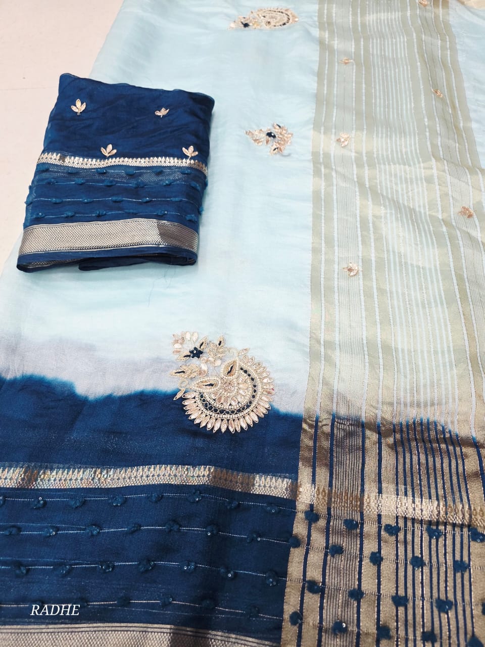 Silk Saree with Zari Border and Hand Embroidery