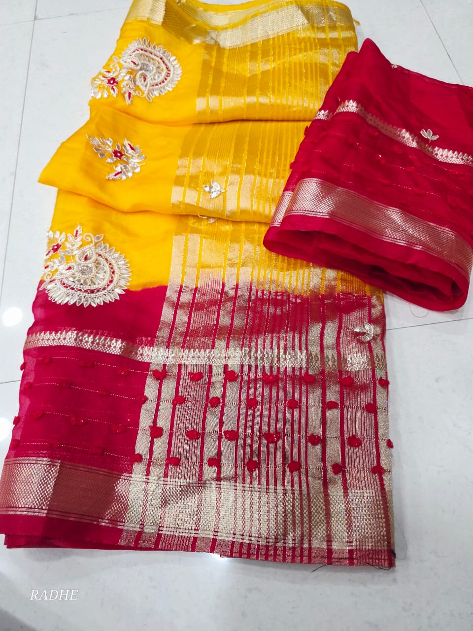 Silk Saree with Zari Border and Hand Embroidery