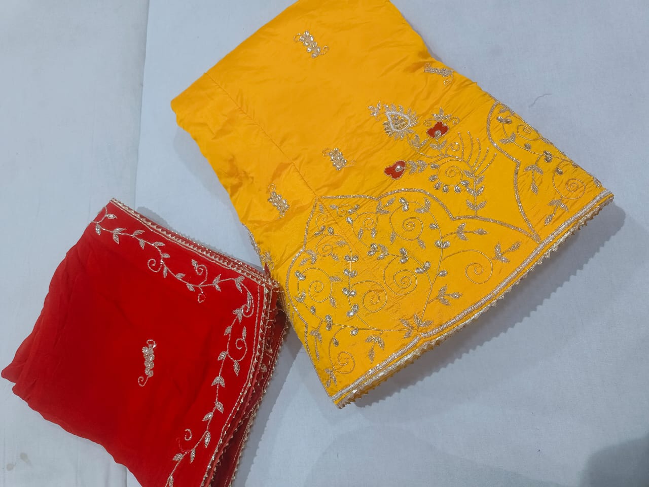 Lehenga with Heavy Gold Embroidered Border & Contrast Dupatta