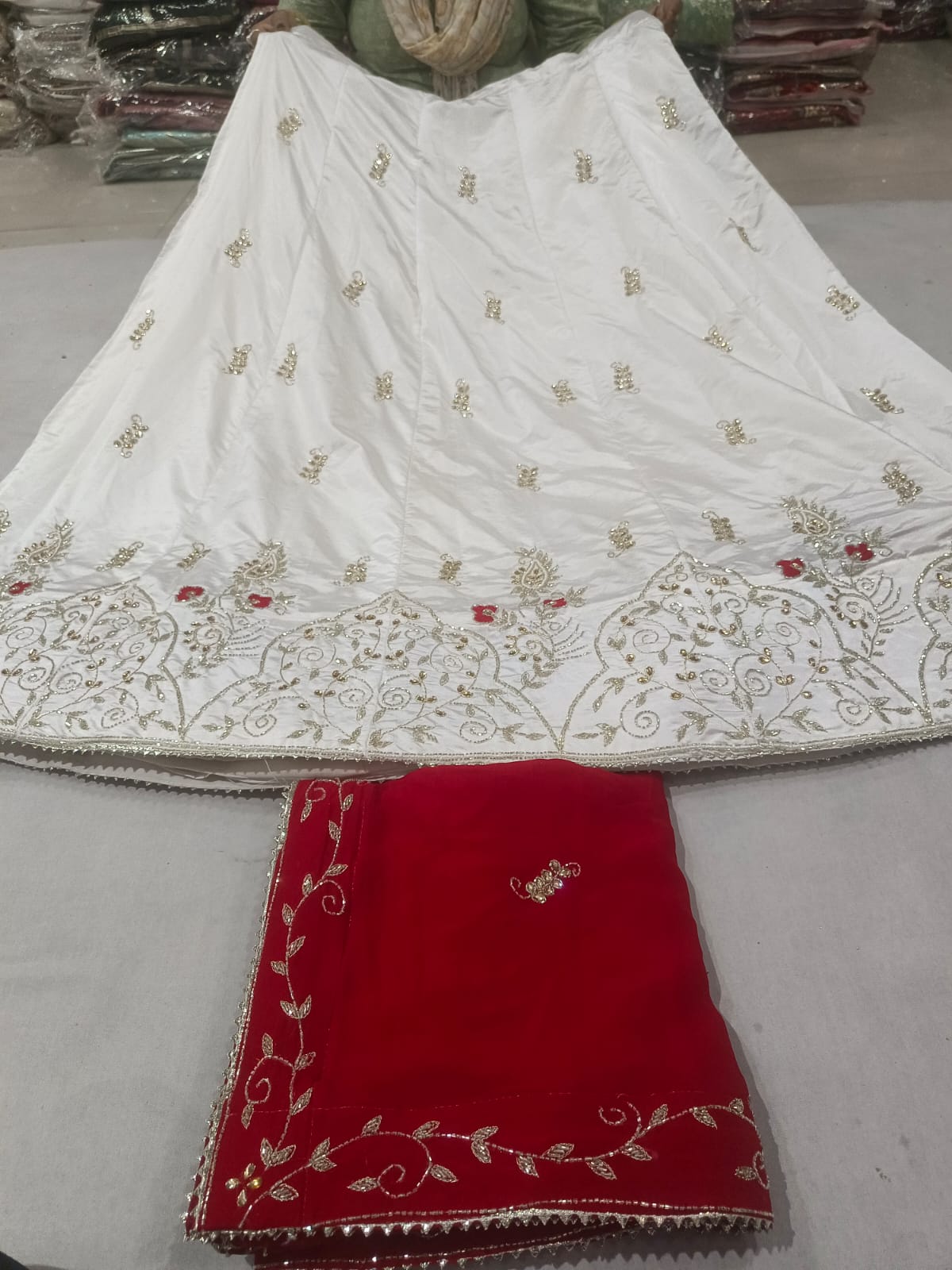 Lehenga with Heavy Gold Embroidered Border & Contrast Dupatta