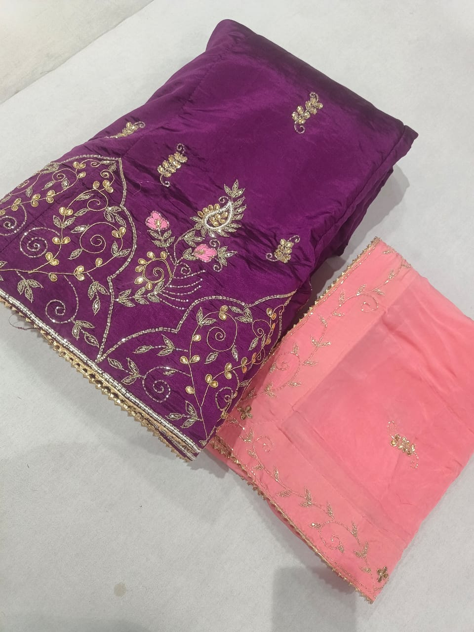 Lehenga with Heavy Gold Embroidered Border & Contrast Dupatta