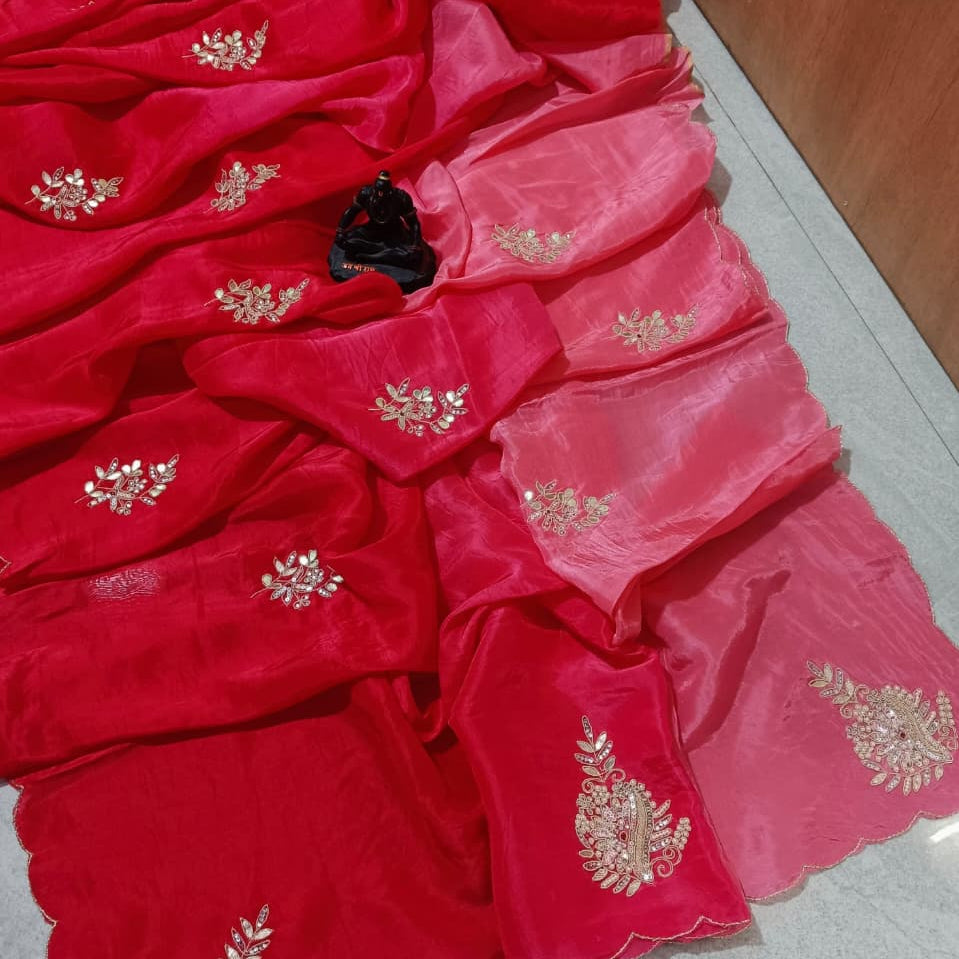 Lightweight organza paired with intricate hand embroidery