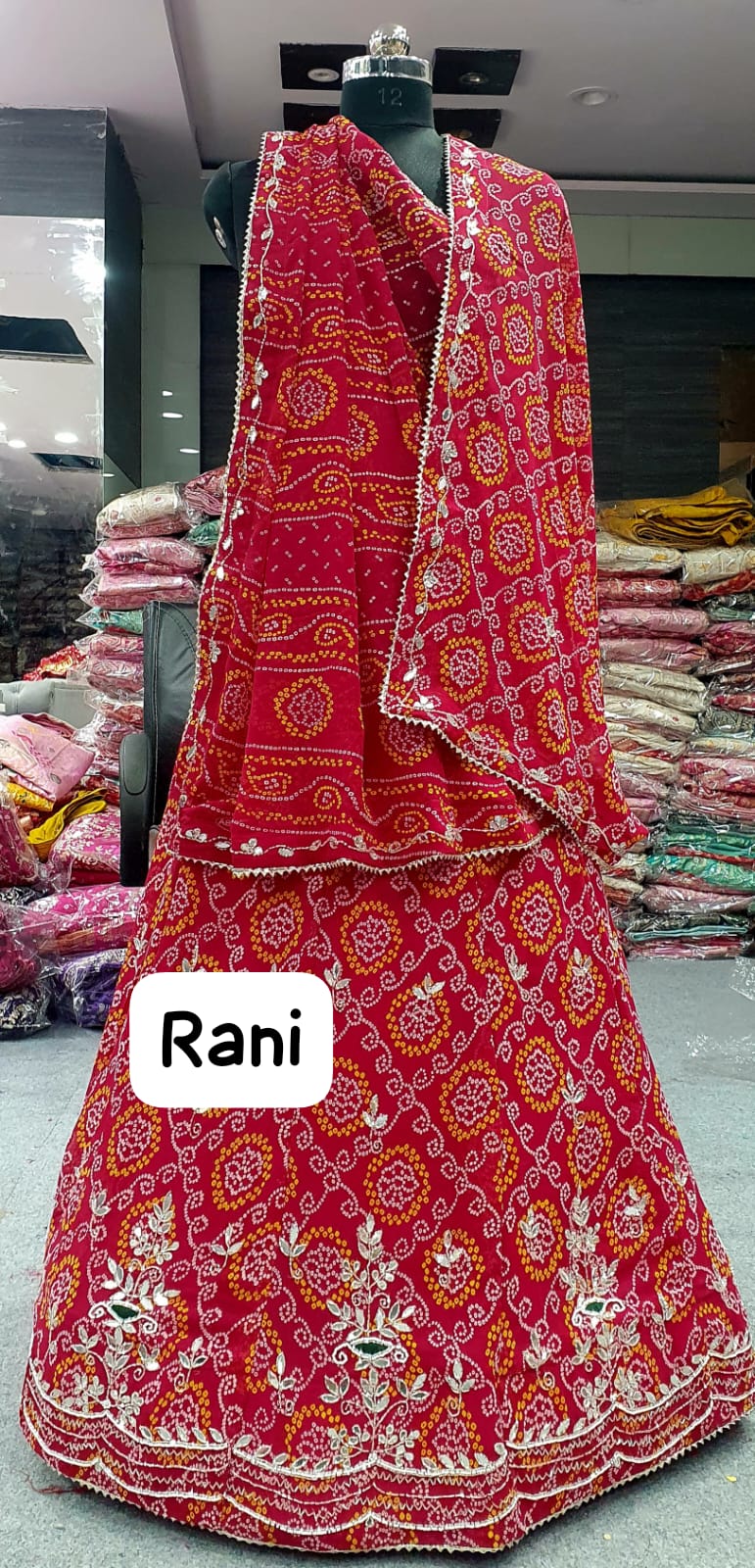 Bandhej Style Lehenga with Floral Embroidery