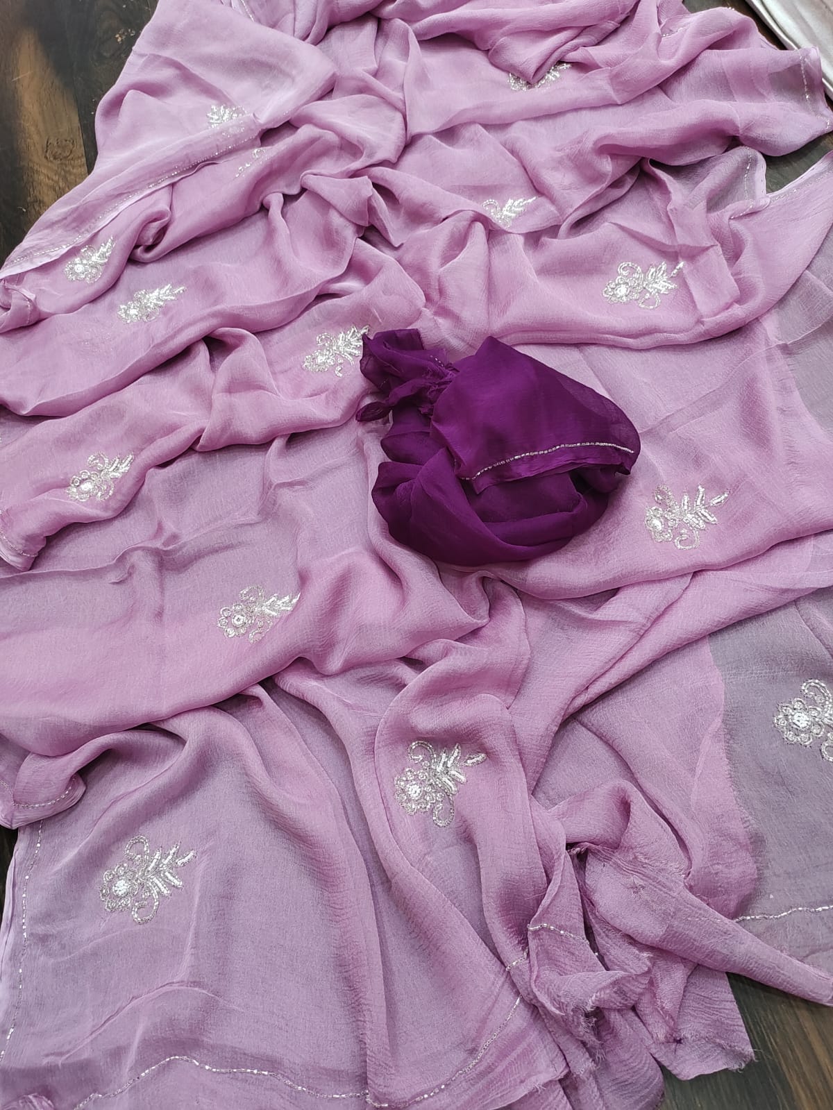 Luxury Rani Pink Saree with Delicate Silver Motif Work