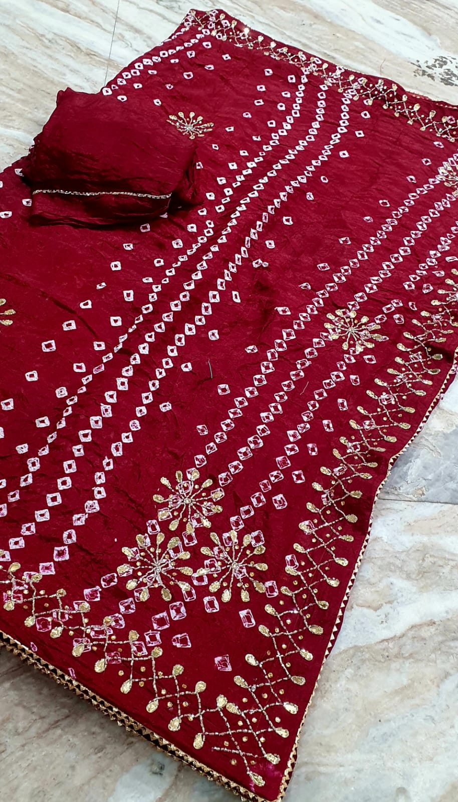 Bandhani Dupatta with Gold Embroidery Border