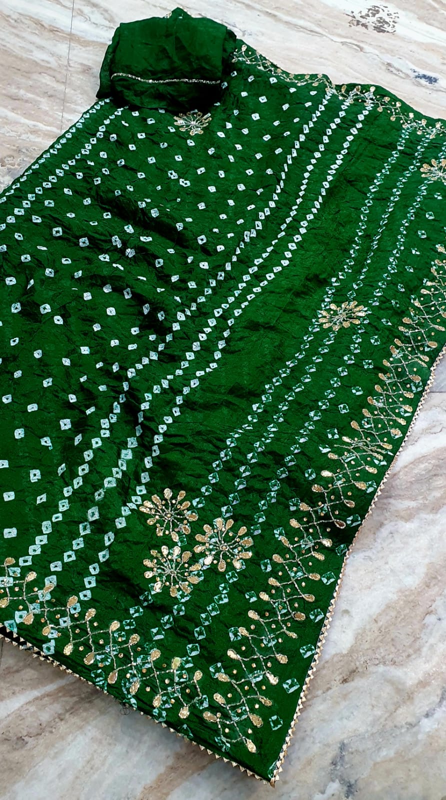 Bandhani Dupatta with Gold Embroidery Border