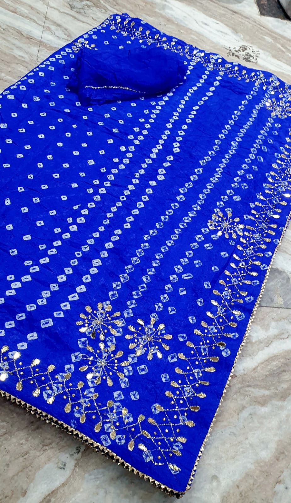 Bandhani Dupatta with Gold Embroidery Border