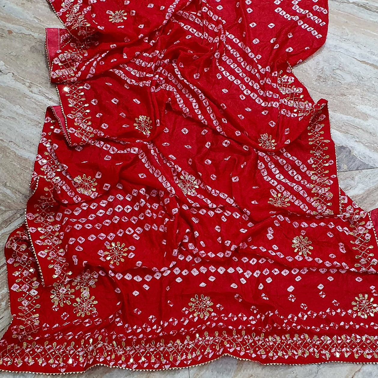 Bandhani Dupatta with Gold Embroidery Border