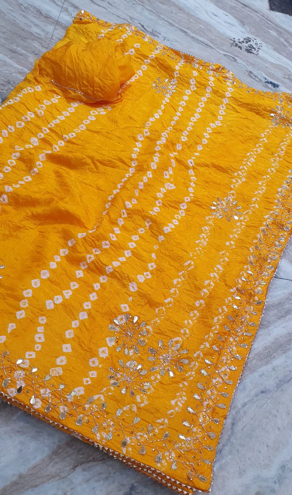 Bandhani Dupatta with Gold Embroidery Border
