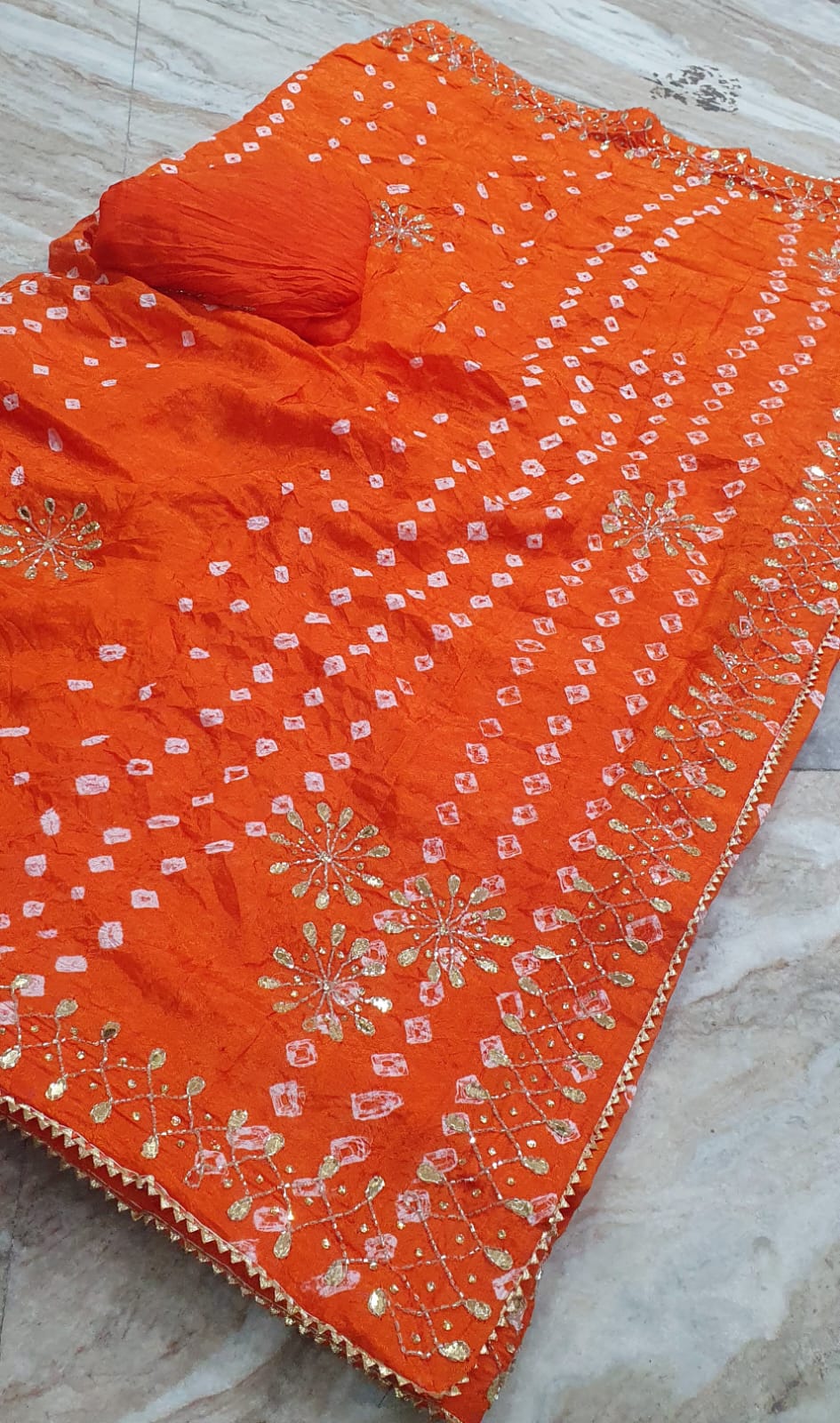 Bandhani Dupatta with Gold Embroidery Border