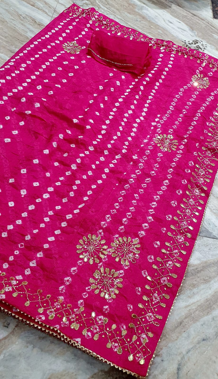 Bandhani Dupatta with Gold Embroidery Border