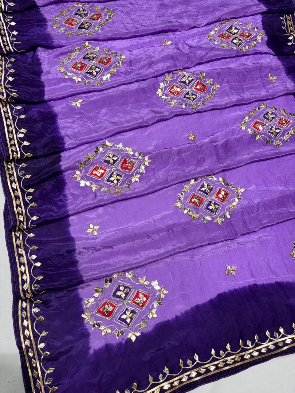 Designer Saree with Mirror Embroidery & Contrast Border