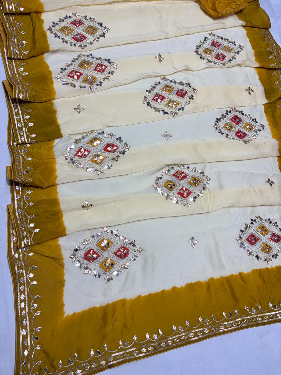 Designer Saree with Mirror Embroidery & Contrast Border