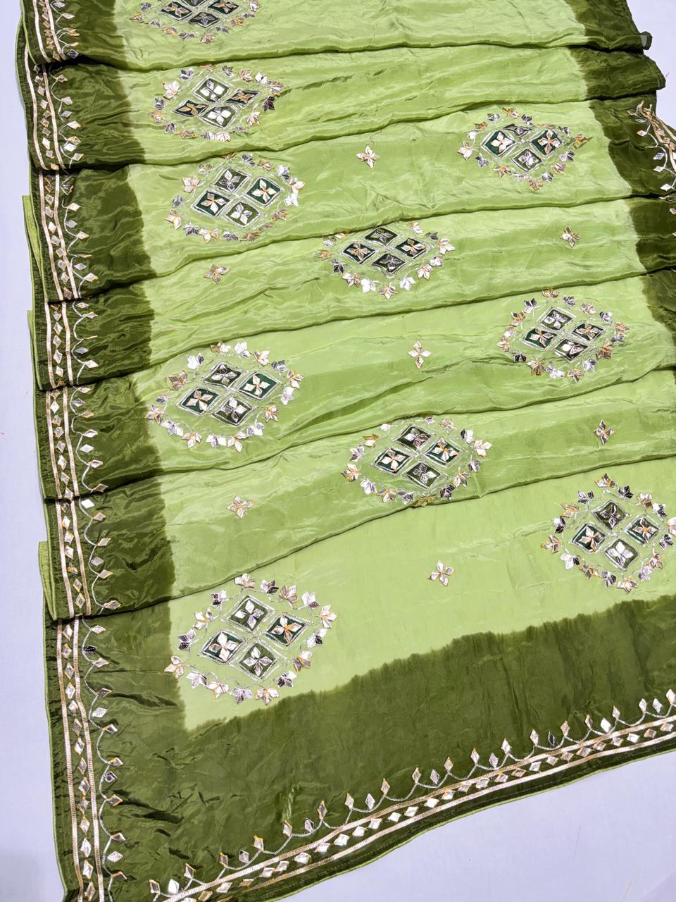 Designer Saree with Mirror Embroidery & Contrast Border