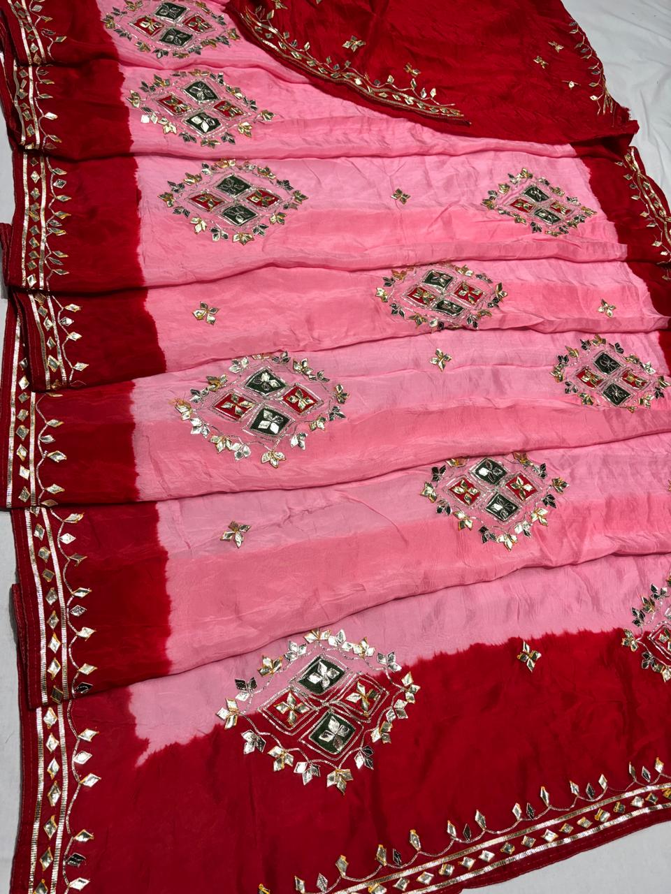 Designer Saree with Mirror Embroidery & Contrast Border